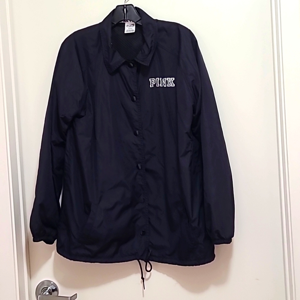 Victoria's Secret Pink Navy-Blue Button Up Wind Breaker Ladies Size Medium Fall